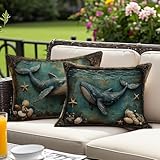 Outdoor Kissen 60 x 80 2 Stück, Wal Kissenbezug Rechteckig 60x80 Dekorative Kissenbezüge, Atmungsaktive, Langlebige Tier Samt Wetterfest Kopfkissenbezug, für Sommer Deko Wohnzimmer Garten O-5577