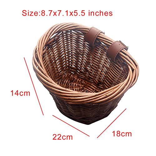 image for Bever0 Kids Wicker Bicycle Basket,Front Handle Children Bike Basket,Ha