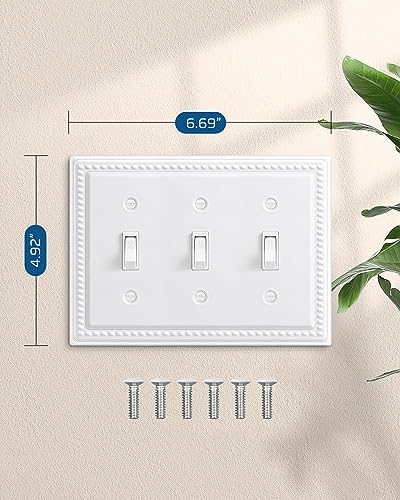 Placas de metal triples DEWENWILS blancas con tornillos para interruptor de luz 8