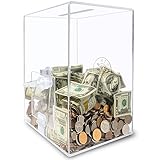 Coin Caddy Clear Piggy Bank for Adults Kids - Large & Sturdy Personal Money Jar for Cash Saving with Key - Acrylic Money Saving Box for Vacation, Wedding, Birthday Gifts & Fun, Transparent Piggy Banks