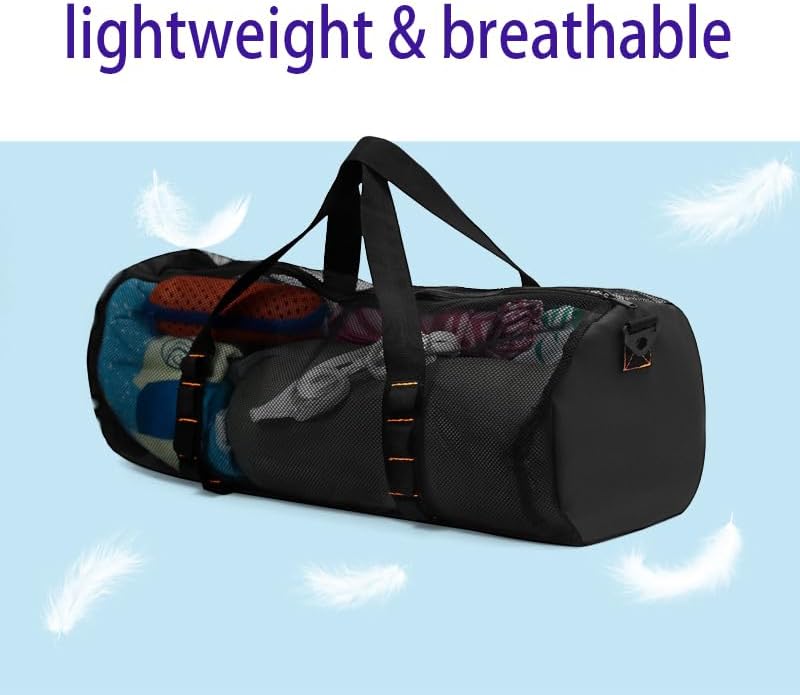 Large Capacity Mesh Duffel Bag - Quick-Dry Ventilated Beach Travel Bag for Diving, Swimming, Gym & Yoga & Scuba Diving Gear with Splash-Proof Phone Pocket, Portable Round Shoulder Tote - Image 4