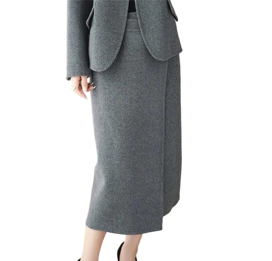 Women Soft Warm Thick Cashmere Knit Skirt Double Sided Classic Office Work Oitdoor Winter Skirt