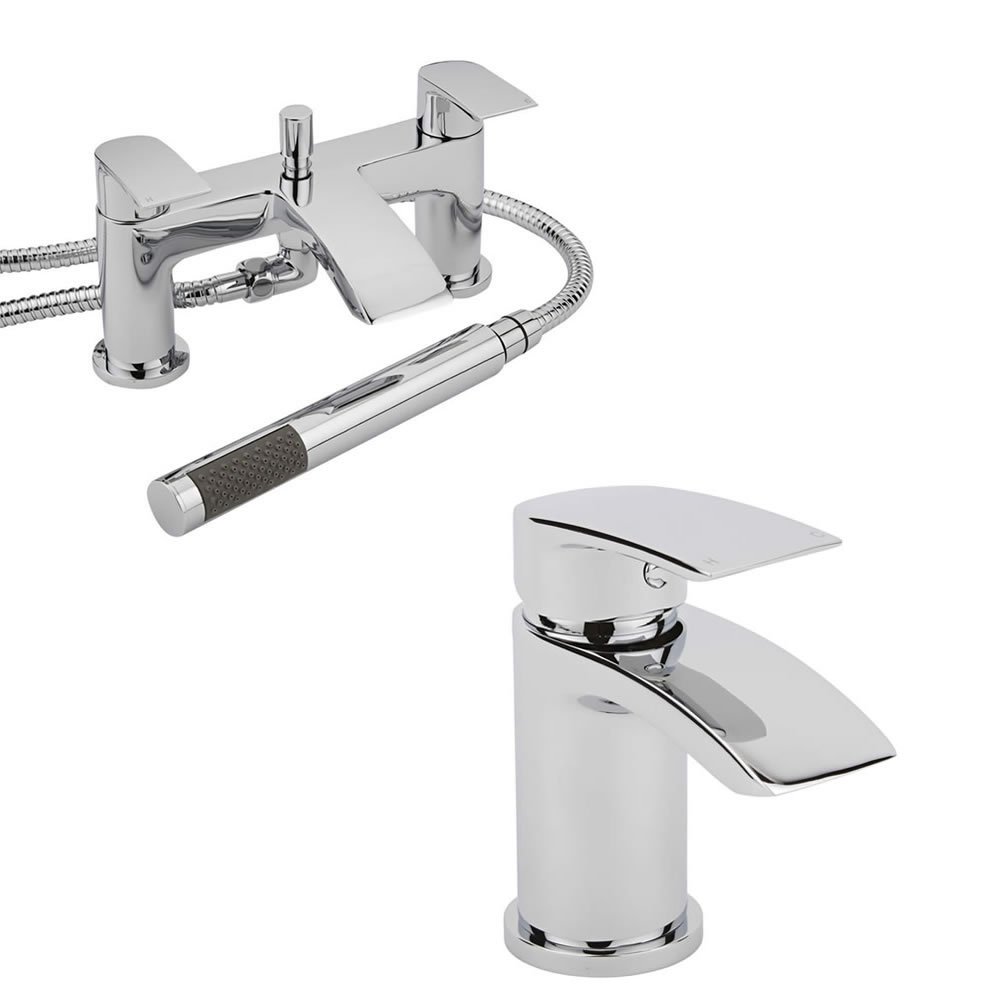 Milano Chrome Razor Mono Bathroom Basin Mixer Tap Bath Tap Hand Shower Handset Kit