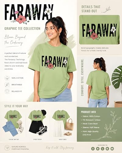 Image of Amazon Brand - Anarva Women Oversized Graphic Printed T Shirt 100% Cotton Drop Shoulder Loose Fit Baggy Casual Tshirt for Girls
