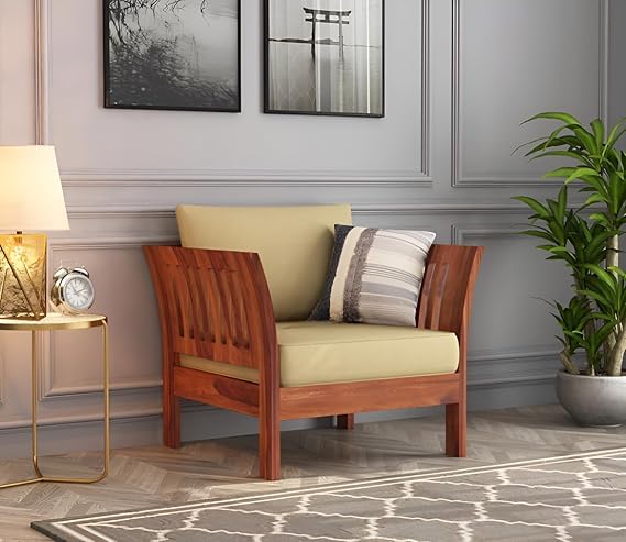 Image of Sheesham Solid Wood Curved Sofa | Handcrafted Wooden Sofa for Living Room | Natural Finish | Elegant & Durable Home Furniture (Honey, 1)