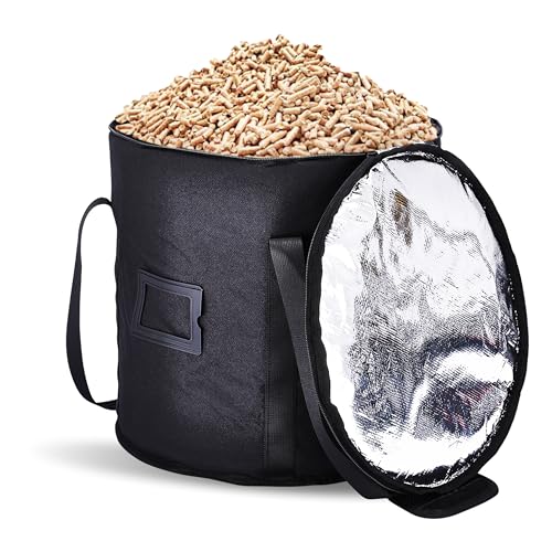 Zorestar | Wood Pellet Storage Containers Bag - Textile Fabric Basket Bin - Weatherproof Storage - Easy-to-Carry Handle - Suitable as Charcoal Container - 7.9x11.8 inch (Black)