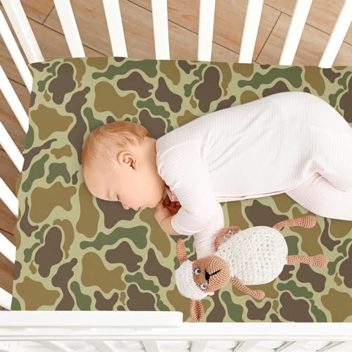 Image of VIGTRO Vintage Duck Hunter Baby Crib Sheets for Boys Girls, Breathable Soft Fitted Crib Playard Sheets Baby Mattress Sheet, M 52x28x9in