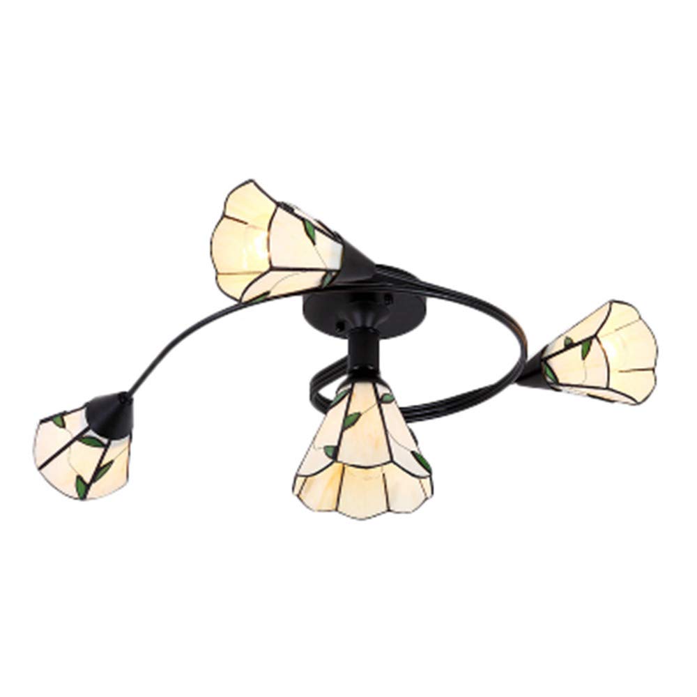 BAYCHEER Tiffany Chandelier Green Leaf Patterned Cone Shade Semi Flush Mount Ceiling Lamp Contemporary Style Simple Decoration Bedroom Corridor Aisle Ceiling Pendant Light Fixture,4 Lights