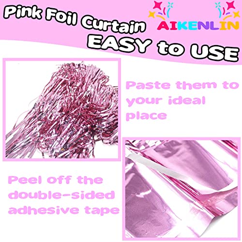 Image of 4 Pack 3.2Ft x 8.2Ft Pink Foil Fringe Curtain Backdrop, Metallic Tinsel Foil Fringe Streamers Curtains Background for Photo Booth, Birthday, Wedding, Halloween, Christmas Party Decoration