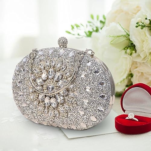 Aosekaa Bolsa feminina bolsa de noite bolsa de casamento para eventos festa de noivado viagem, Prata