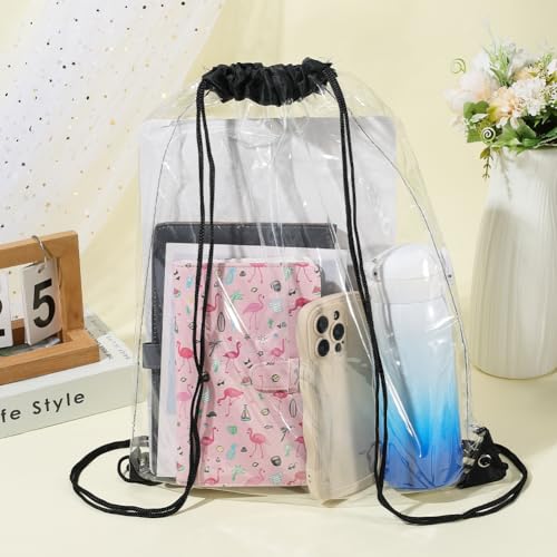 CREATCABIN 2 Pack Clear Drawstring Backpack Bags Waterproof PVC Lightweight Transparent Draw Strings Back Cinch Sack Knapsack for Gym Swimming Yoga Travel Beach Outdoor Sports Men Women 16.9 x 13.4in3