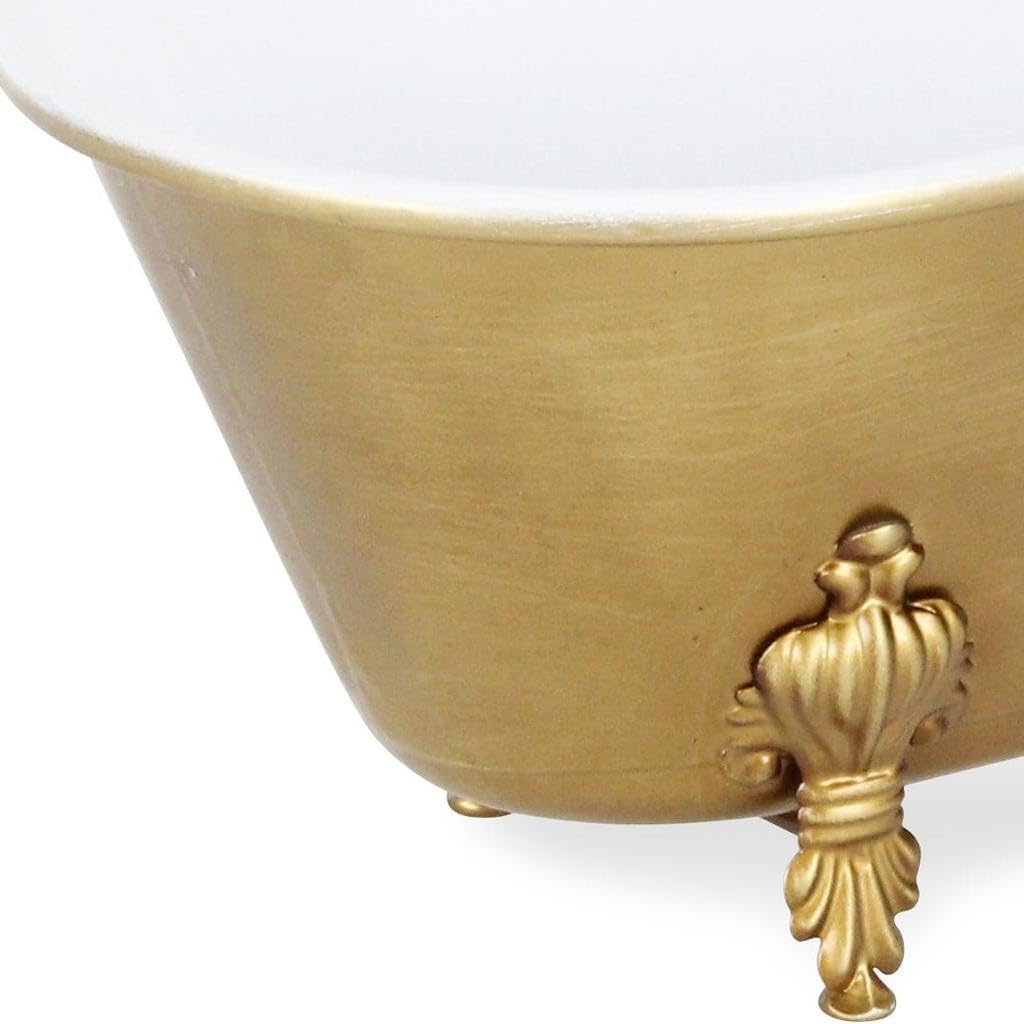 HomeRoots 12" Gold and White Metal Hand Painted Decorative Tub