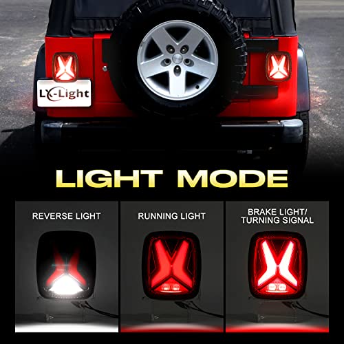Image of LX-LIGHT Compatible with Jeep Wrangler TJ LJ, Black 7 inch LED Headlights + Black 4 inch Fog Lights + Smoke Lens X Shape LED Tail Lights