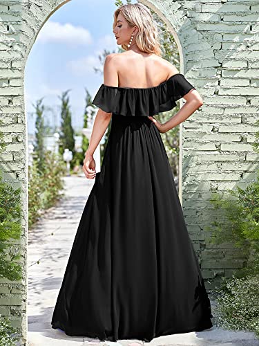 Image of Ever-Pretty Women's Summer Off The Shoulder Flowy Chiffon Formal Wedding Guest Dresses Maxi Side Split Beach Bridesmaid Dress