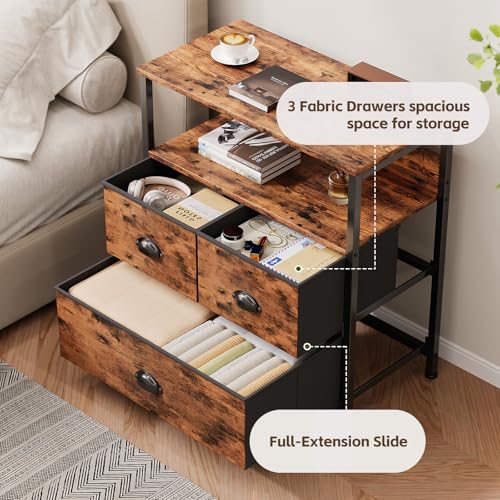 MUTUN Nightstand with 3 Drawers for Bedroom, 22.8" Bedside Table with Open Shelf, End Table, Side Table, 3-Drawer Dresser, Night Table, Table De Chevet, Rustic Brown by MUTUN - Image 5