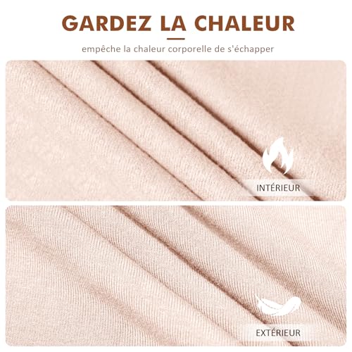 YARRCO Haut Thermique Femme Manche Longue Col en V sous-vêtements Thermiques sous Pull Thermique T-Shirt en Polaire (Beige,M) – vue 4