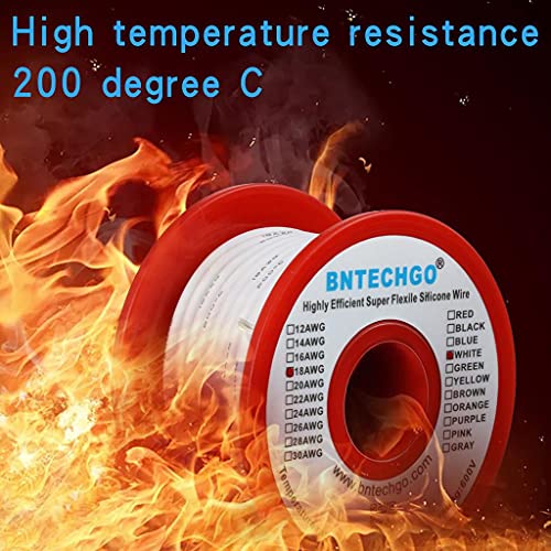 Image of BNTECHGO 18 Gauge Silicone wire spool 50 ft White Flexible 18 AWG Stranded Tinned Copper Wire