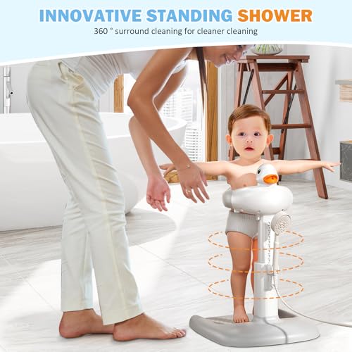 Image of Adjustable Height Baby Shower Stand with Anti-Slip Base, Bath Shower Standing Support, Portable Bath Helper