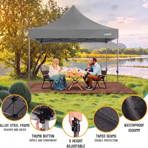 Image of COBIZI 10x10 Heavy Duty Pop Up Canopy Tent with 4 Sidewalls, Gray