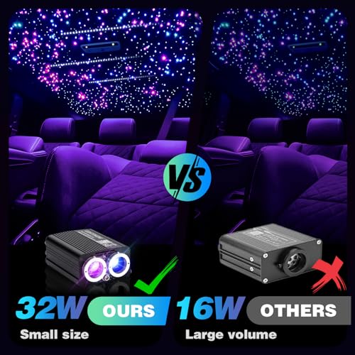 Image of 32W Starlight Headliner Light,1300pcs 9.8ft Dual Port Dual Color LED Star Ceiling Fiber Optic Light Kit APP /Remote Control White Shooting Star,for Car /Home /Party