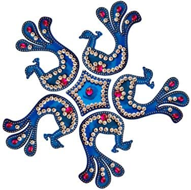 Handmade Diwali Floor Rangoli Design Studded Stones & Sequins Traditional Festive Home Decorations (design7)