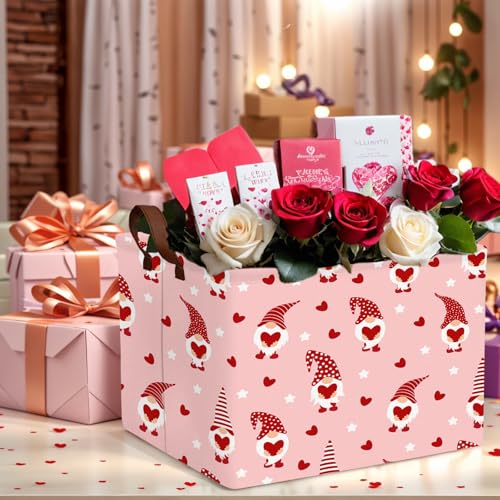 Image of Valentine's Day Basket for Gifts Empty Cute Heart Large Gift Basket Decorative Storage Bin for Kid and Baby Room Decor (Pink Dwarf Love)