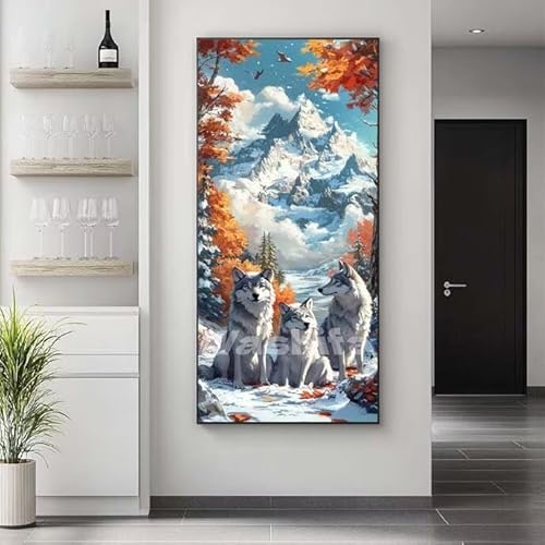 �������G �}�E���e�� �I�I�J�~ �����h��G �L�b�g DIY ��l ���S�Ҍ��� �f�W�^�����G ��h�� �����L�b�g�ɂ��G�� Paint By Numbers �A�N�����y�C���g ���ʉ� �����Ńy�C���g �z�[�� �I�t�B�X���� �M�t�g 45x90 cm, �t���[��