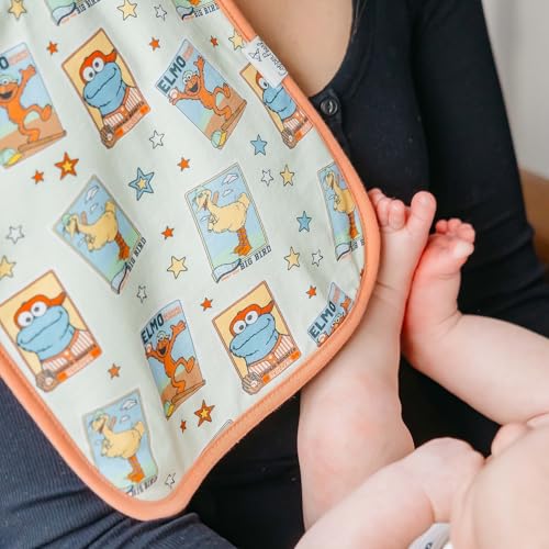 Image of Copper Pearl Baby Burp Cloths 3 Pack, Cotton Burp Cloths, Absorbent Spit Up Rags, Sesame Street Varsity Friends Set