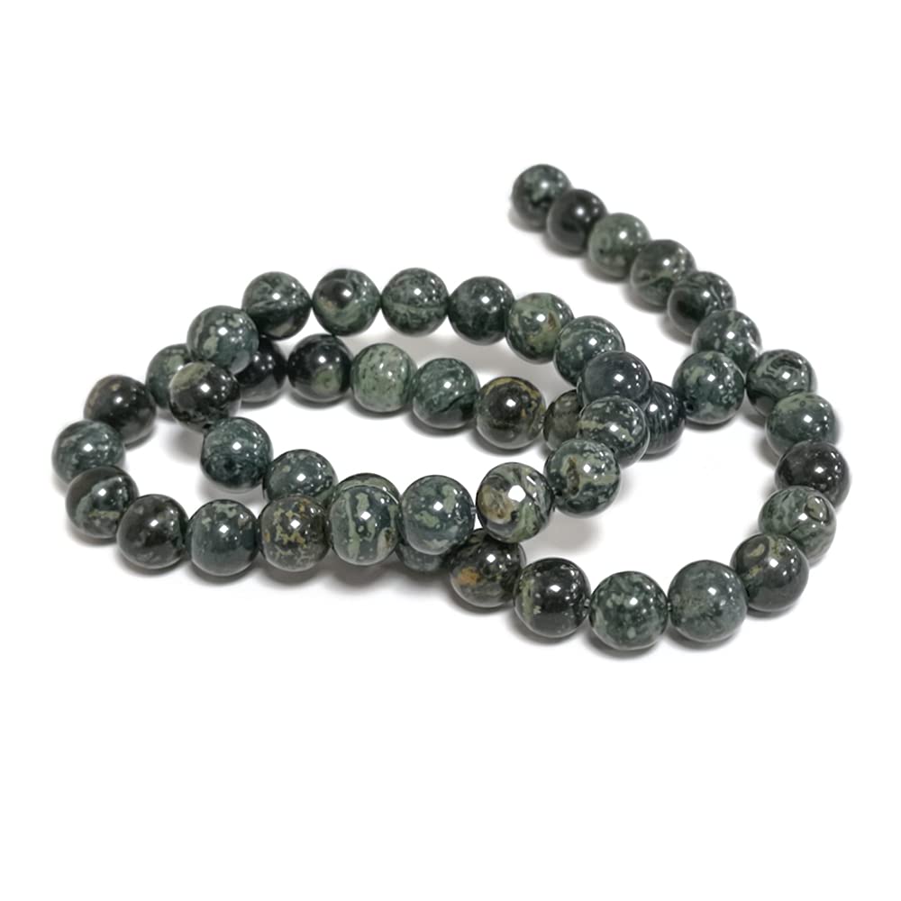 Green/Black Kambaba Jasper Beads Plain Round 8mm Strand of 45+