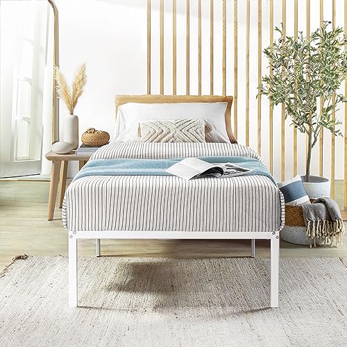 Image of Best Price Mattress 16 Inch Metal Platform Bed Frame, Heavy Duty Steel Slats, White, Twin