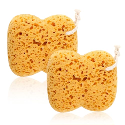 2 esponjas de baño, esponjas de ducha corporales, de espuma densa, esponja natural, exfoliante corporal, con cordón, esponja ovalada, para niños y adultos