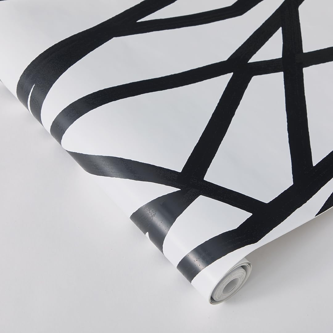 Tempaper x Genevieve Gorder Metallic Black on White Intersections Removable Peel and Stick Wallpaper, 20.5 in X 16.5 ft, Made in The USA
