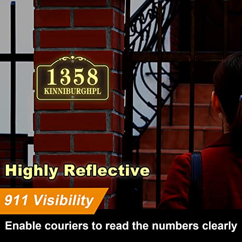 Reflective Address Plaque Sign Wall Mounted - Personalized Metal House Number Sign Plaque,Address Sign,House Address Numbers For Outside/Indoor House - Rust-Free 911 Visibility Nite Bright(11 X 7 Inch) #TOP4