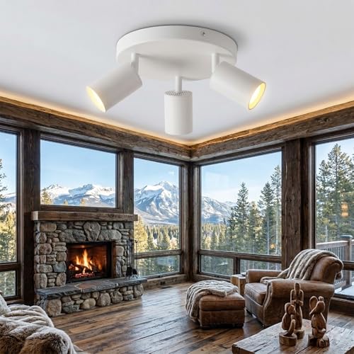 Image of SILAMPDI Kitchen Lights Ceiling Round 3 Way Ceiling Spotlight Fitting GU10 Rotatable Spot Lights White Modern Metal Ceiling Spotlight for Kitchen Bedroom Living Room