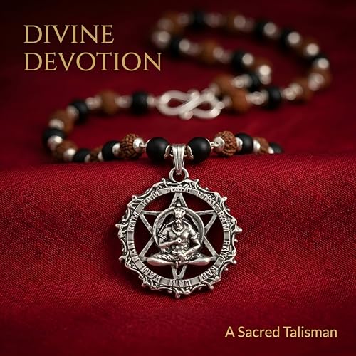 Image of Gratify Rudraksha Karungali Mala with Hanuman Pendant (8mm, 54 Beads) | Natural Ebony Wood & Sacred Rudraksha Spiritual Necklace for Meditation, Protection & Positive Energy | Unisex Prayer Mala