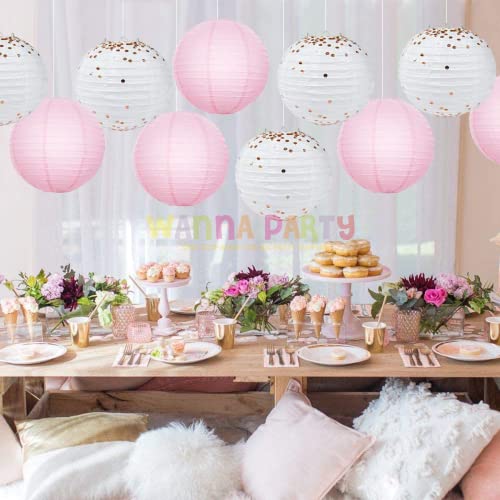 Image of Wanna Party 12 Inches Paper Lanterns Light Pink | Hanging Lantern for Diwali Christmas Indoor Outdoor | Home Decor for Marriage Baby Shower Birthday - Pack of 1
