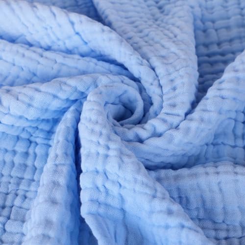 Image of Aablexema Baby Muslin Bath Towels - Set of 2 Large Size 43X43 Inches Swaddle Blanket for Newborn Toddlers Boys Girls (White & Blue)