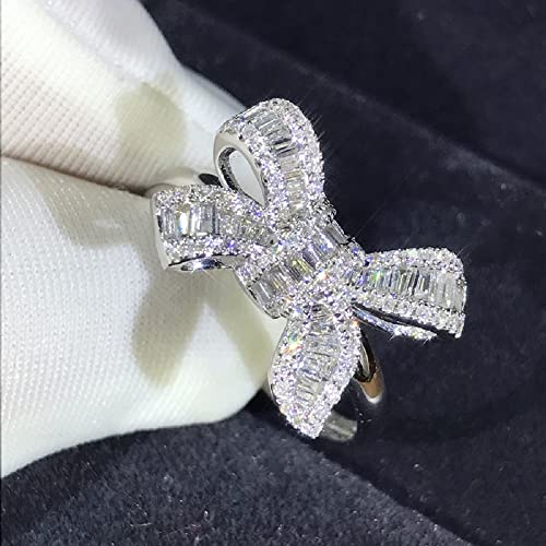 Fashion Platinum-Plated Marriage Proposal Diamond Ring Female Bow tie trapezoidal Cubic Zircon Exquisite Luxury Simulation Diamond Ring Temperament Female Wedding Ring CZC014 (9)