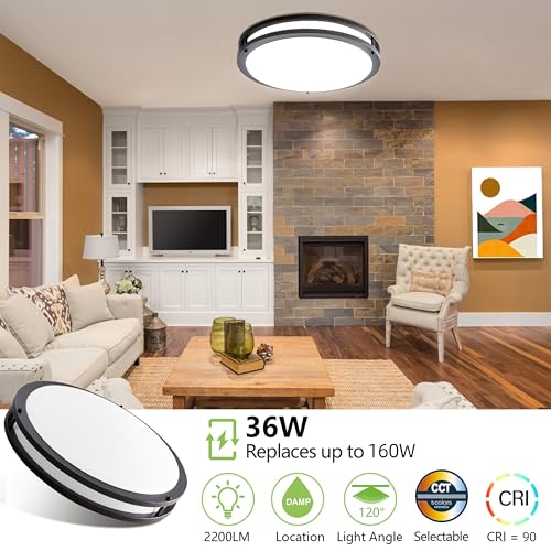 Image of hykolity 16 inch Dimmable LED Flush Mount Ceiling Light Fixture,36W,2200LM