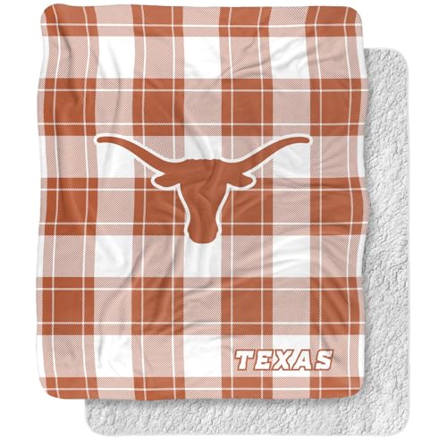LOGOVISION The University of Texas at Austin Campus Plaid Spirit Silky Touch Sherpa Back Super Soft Throw Blanket 50"x60"