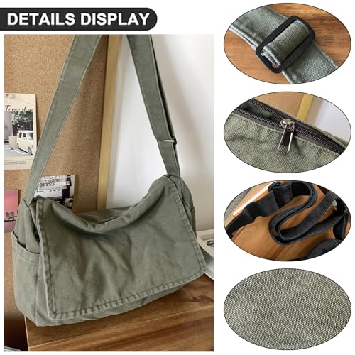 Canvas Messenger Bag Large Satchel Bag Travel Hobo Bag Casual Tote Shoulder Bag for Women and Men3