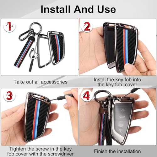 Image of Car Key Fob Cover with Fashion Keychain, Heavy Metal Key Shell Case Fit for BMW 2 5 6 7 Series X1 X2 X5 X6 GT Series, Blade Shape Car Key Case Accessories for Men (1 PCS)