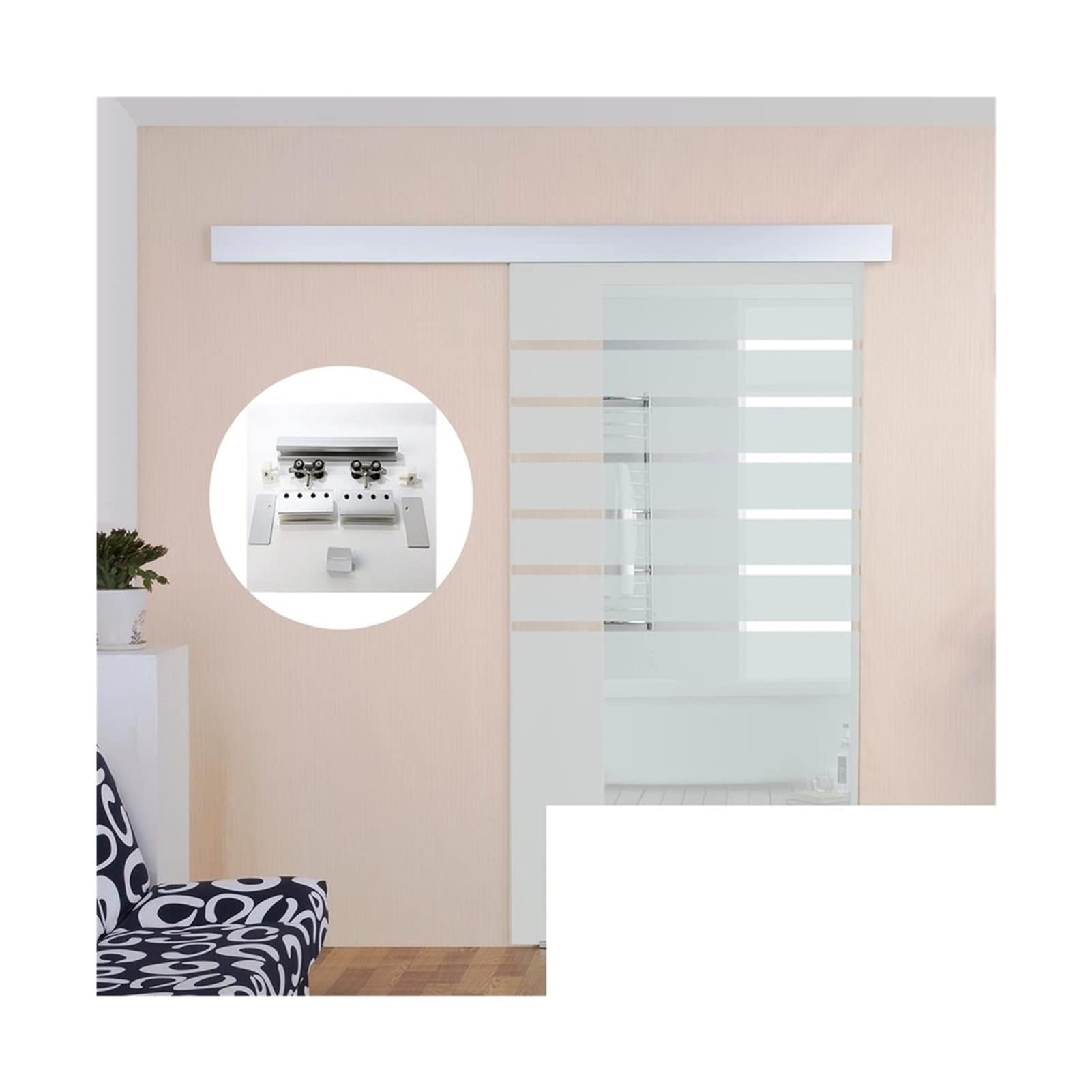 Sliding Door Hardware 4.9FT/6FT/6.6FT Aluminium Alloy Frameless Brushed Glass Shower Sliding Barn Door Hardware Track Kit(183cm(6ft) kit)