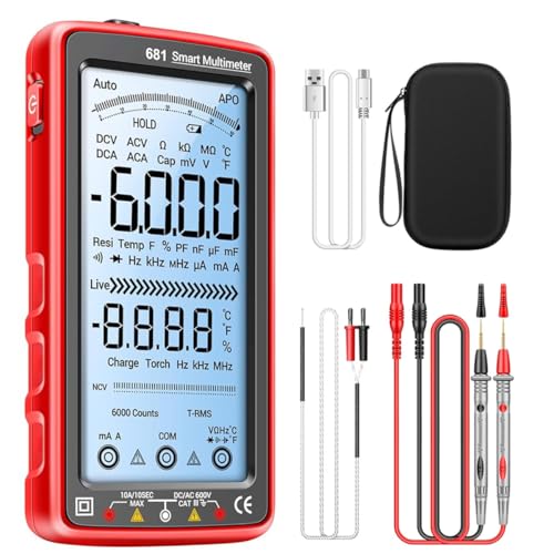 Image of Serplex Digital Multimeter Tester Auto-Ranging TRMS 6000 Counts Voltmeter Smart USB Rechargeable Meter Measures AC /DC Current /NCV /Voltage /Ohm /Amp /Resistance /Diodes /Countinuity /Capacitance /Temperature