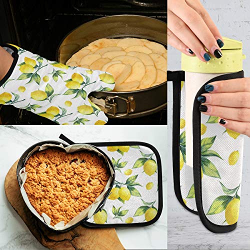 Lemon Oven Mitts & Pot Holders Cute Decorative Kitchen Oven Mittens Heat Resistant Non-Slip Summer Potholders Set For Cooking Baking Bbq #TOP4