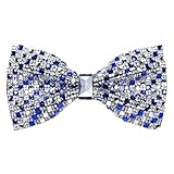 DiBanGu Royal Blue and Silver Rhinestone Bow Ties for Men Solid Color Diamond Sequin Bowtie Wedding Party Pre-tied Bow Tie