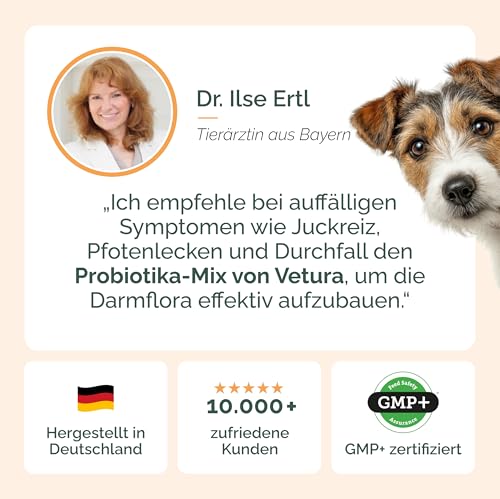 Vetura Probiotika-Mix für Hunde - 200 g - Natürliches Probiotika-Pulver - Präbiotika & Probiotika - Zur Unterstützung Einer gesunden Darmflora - Ohne künstliche Zusatzstoffe - Made in Germany