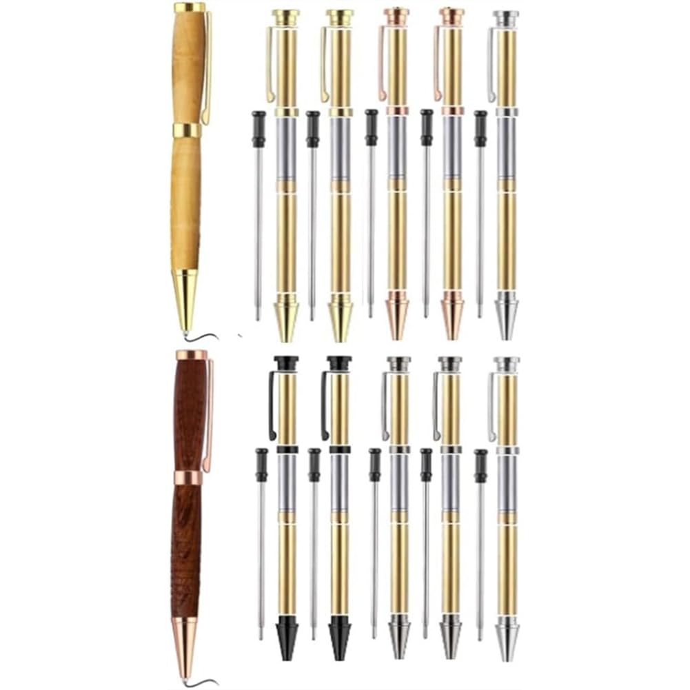 Htuteyy Gold/Black 7Mm Slim Pen Kit, Wood Turning Pen Kit Project Supplies With Refills And Pens Blanks Wood For Lathe Turning, Diy Making