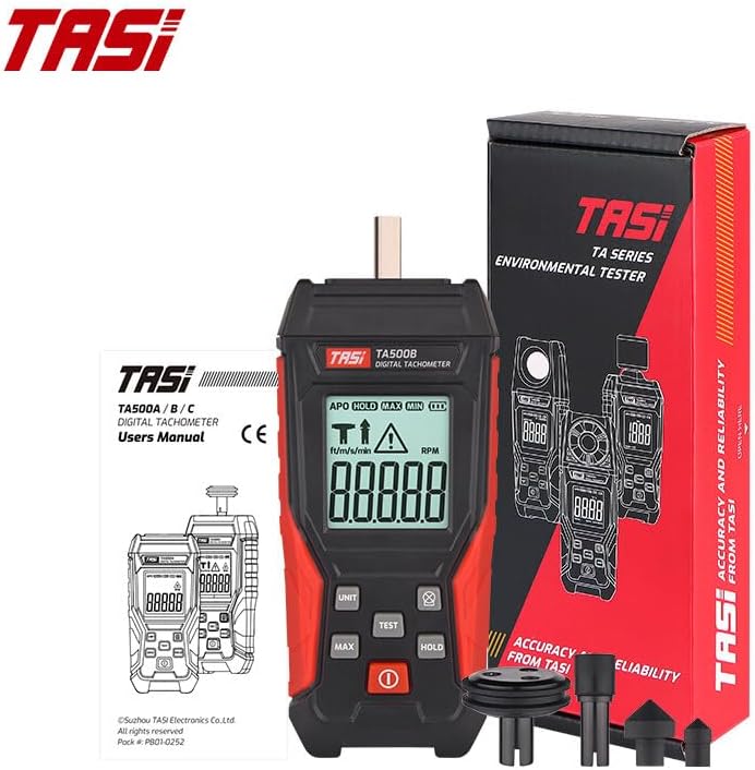TASI TA500B Digital Tachometer with packaging and accessories