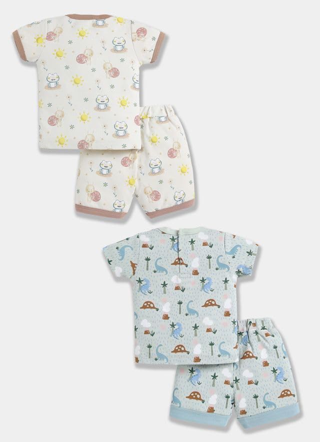 Image of Baby Girls 100% Cotton Printed Half Sleeve T-shirt & Short Summer Clothing Sets (Pack Of 2)